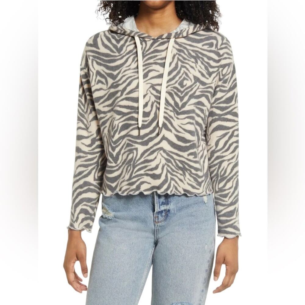 La La Land Creative Co. Women's Long Sleeve Zebra Print Hoodie Medium NWT